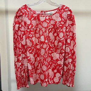 Universal Thread Red and White Floral Long Sleeve Blouse